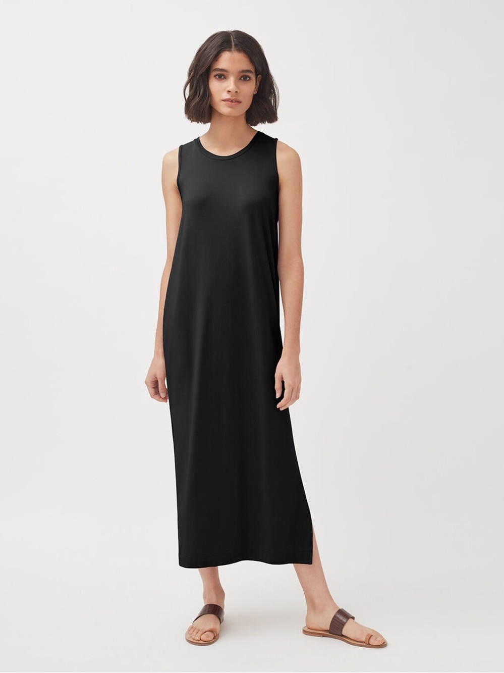 Cuyana Drape-Back Dress Black Size Medium Pima Cotton Modal Midi Maxi Dress